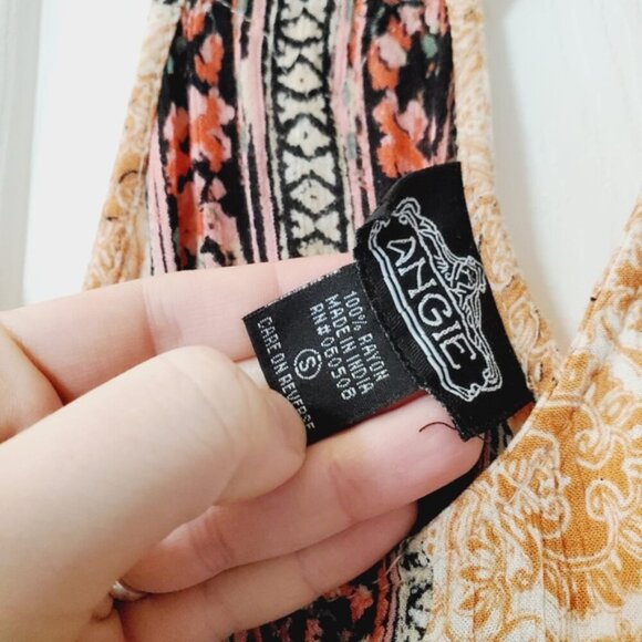 Angie Boho Stretch Aztec Southwestern Patchwork Flowy Beach Resort Midi Dress S - Picture 6 of 7